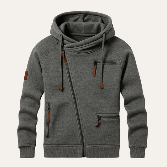 Men's Asymmetric Zip Hoodie in Dark Grey