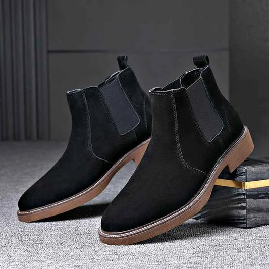 Men's Brown Leather Chelsea Boots in Black