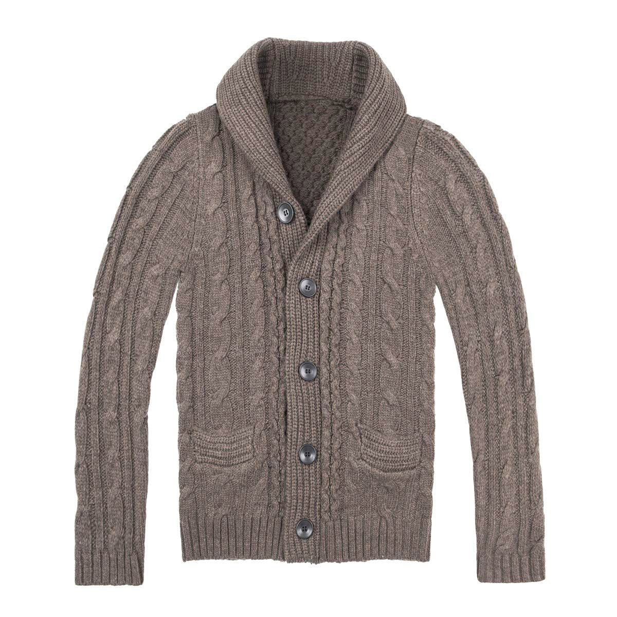 Men's Cable Knit Cardigan in Brown