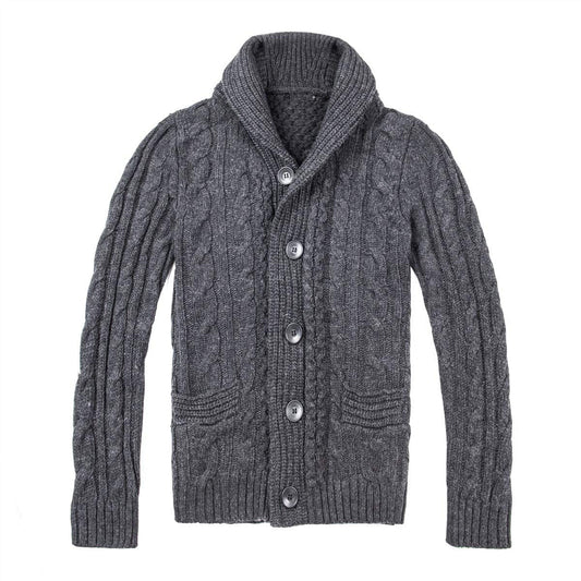 Men's Cable Knit Cardigan in Dark Grey
