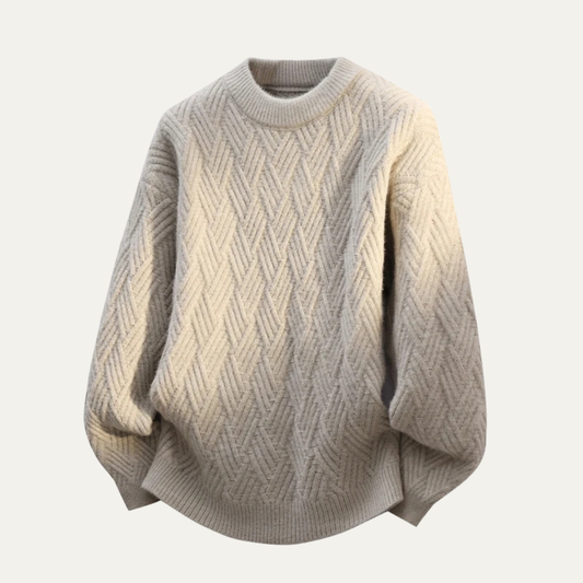 Men's Cable Knit Crew Sweater in Khaki