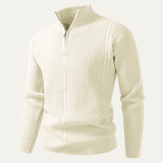 Men's Cable Knit Quarter Zip Sweater in Beige