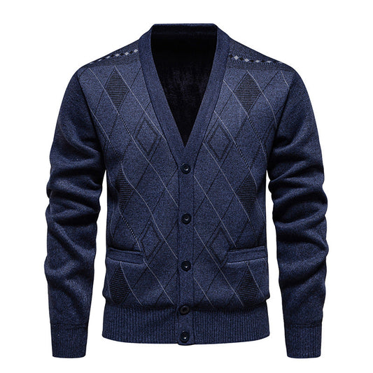 Men's Diamond Knit V-Neck Cardigan