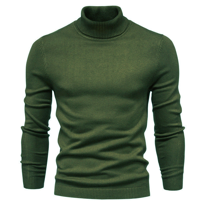 Men's Fine Knit Turtleneck Sweater in Olive Green