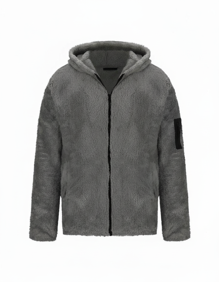 Men's Hooded Sherpa Winter Jacket in Grey