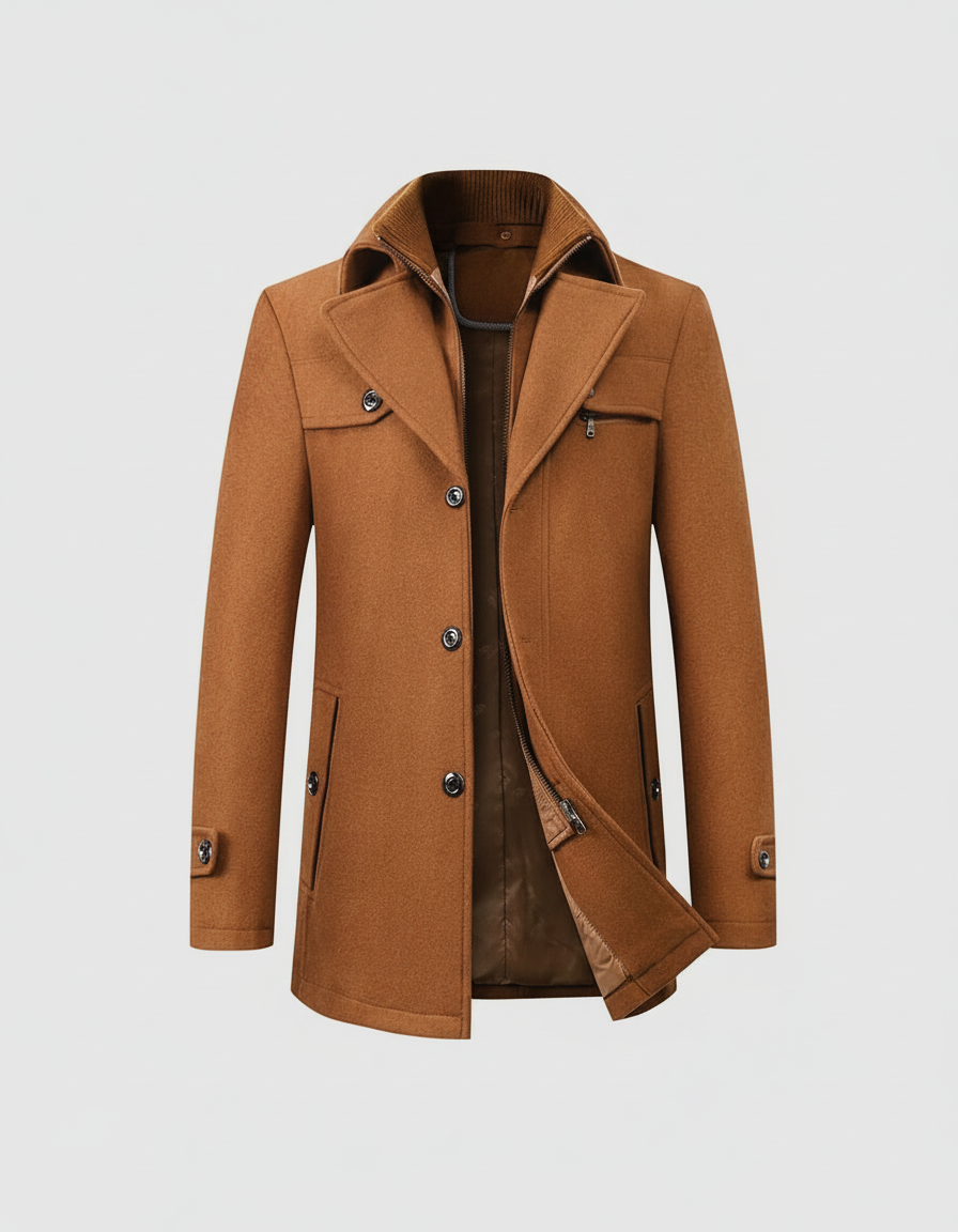 Men's Layered Collar Winter Jacket in Camel