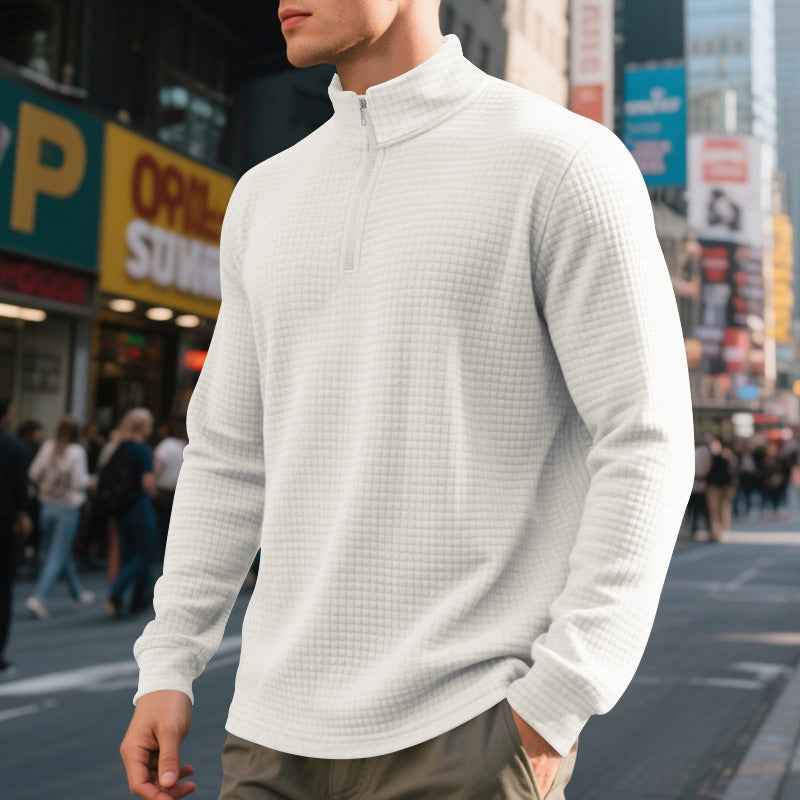Men's Quarter Zip Waffle Sweater in White