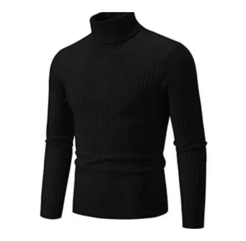 Men's Ribbed Turtleneck Sweater in Black