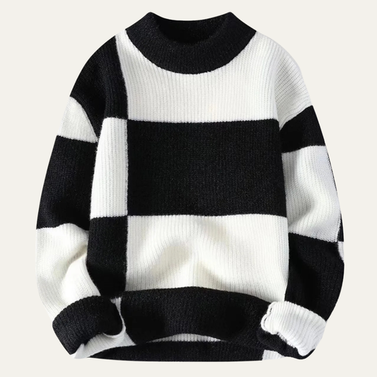 Men's Striped Crew Neck Sweater in Black