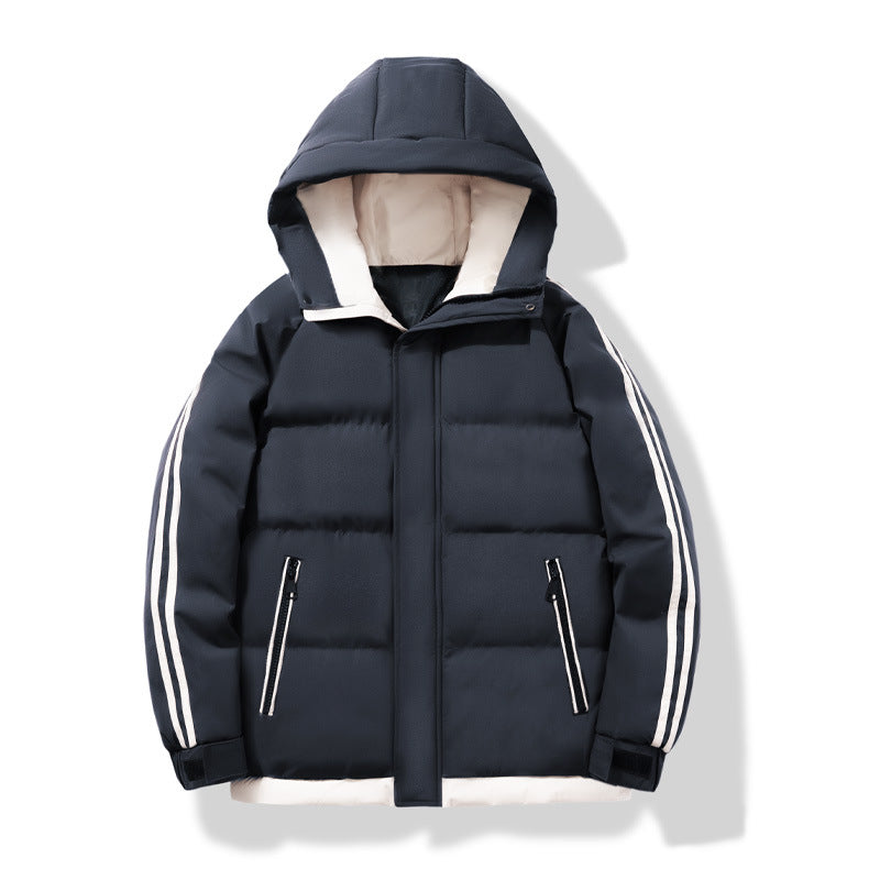 Men's Striped Sleeve Puffer Winter Jacket in Dark Grey