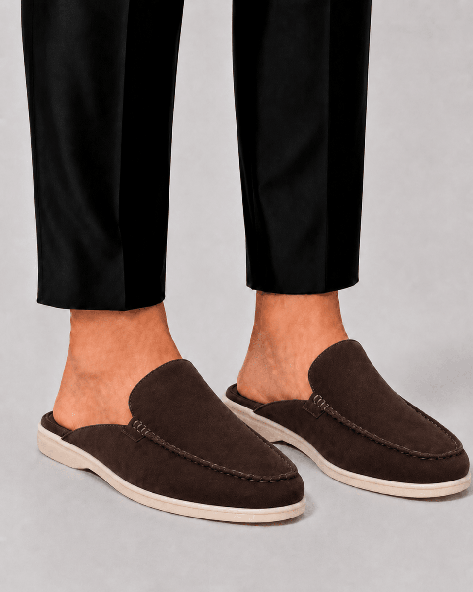 Men's Suede Mule Loafers in Brown