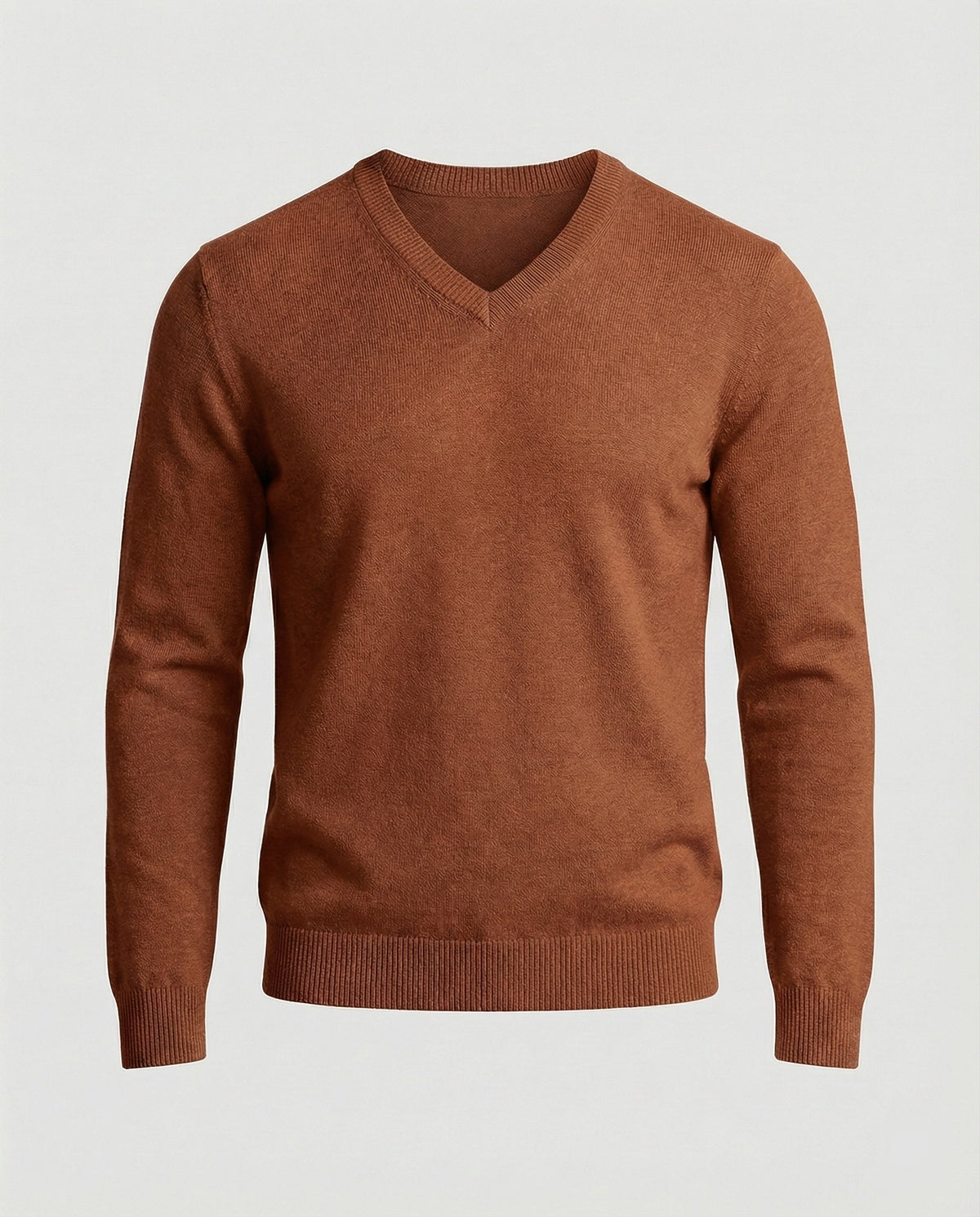Men's V Neck Knit Sweater in Caramel