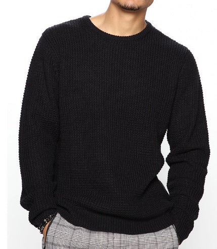 Men's Waffle Crew Neck Sweater in Black