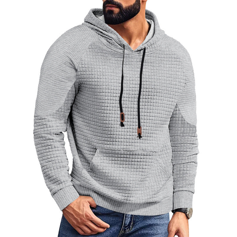 Men's Waffle Texture Hoodie in Light Grey