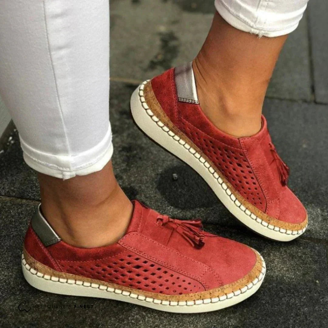Green textured slip on loafers with reinforced stitching and a low flat sole