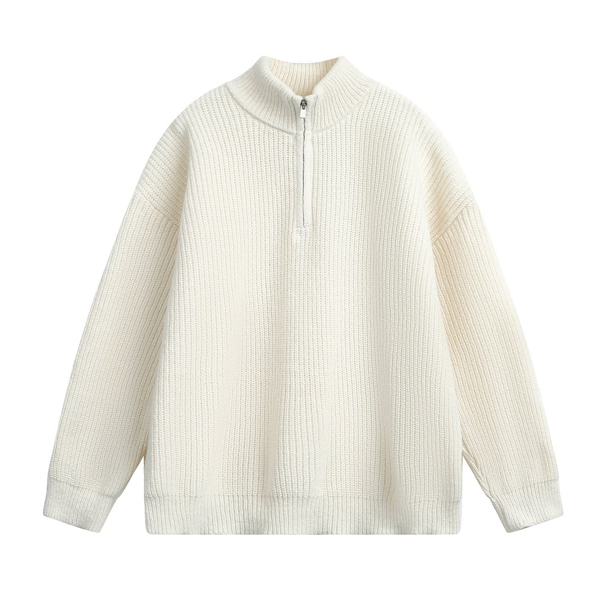 Unisex Half Zip Chunky Knit Sweater in Ivory