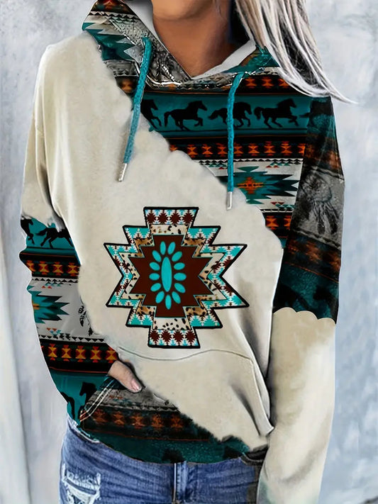 Women's Aztec Print Hoodie in White