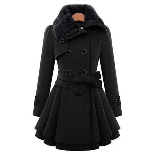 Women's Belted Peplum Coat in Black