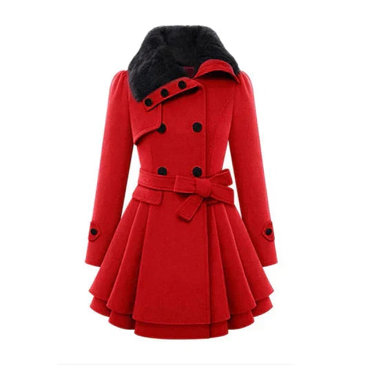 Women's Belted Peplum Coat in Red