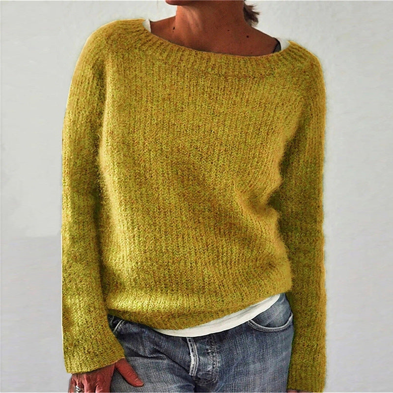 Women's Boat Neck Knit Sweater in Mustard