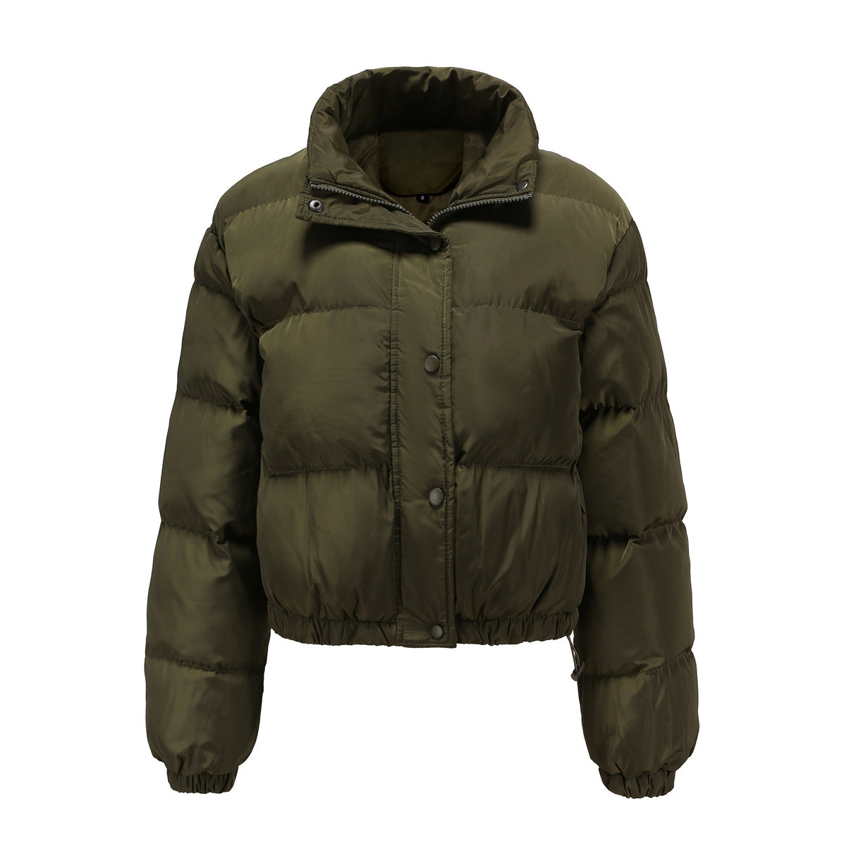 Women's Boxy Cropped Puffer Winter Jacket in Army Green