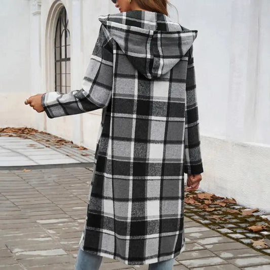 Women's Checked Hooded Coat