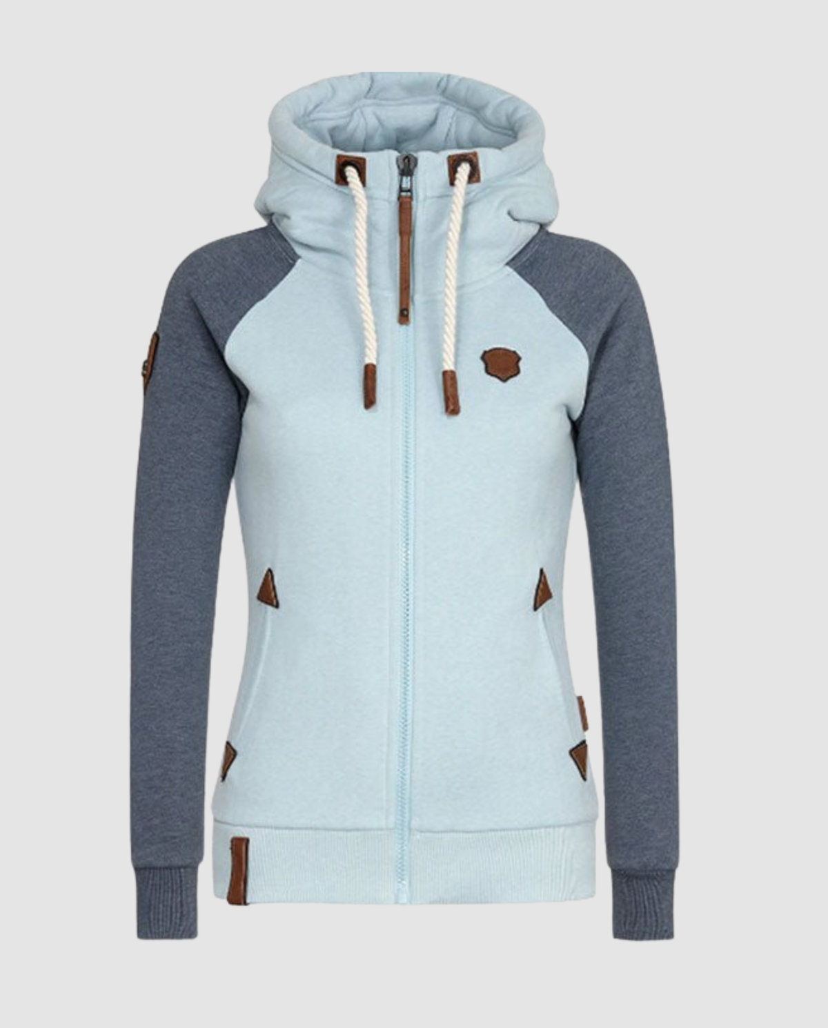 Women's Colour Block Zip Hoodie in Blue