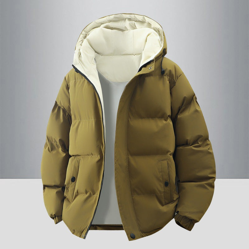 Women's Contrast Hood Puffer Winter Jacket in Olive Green
