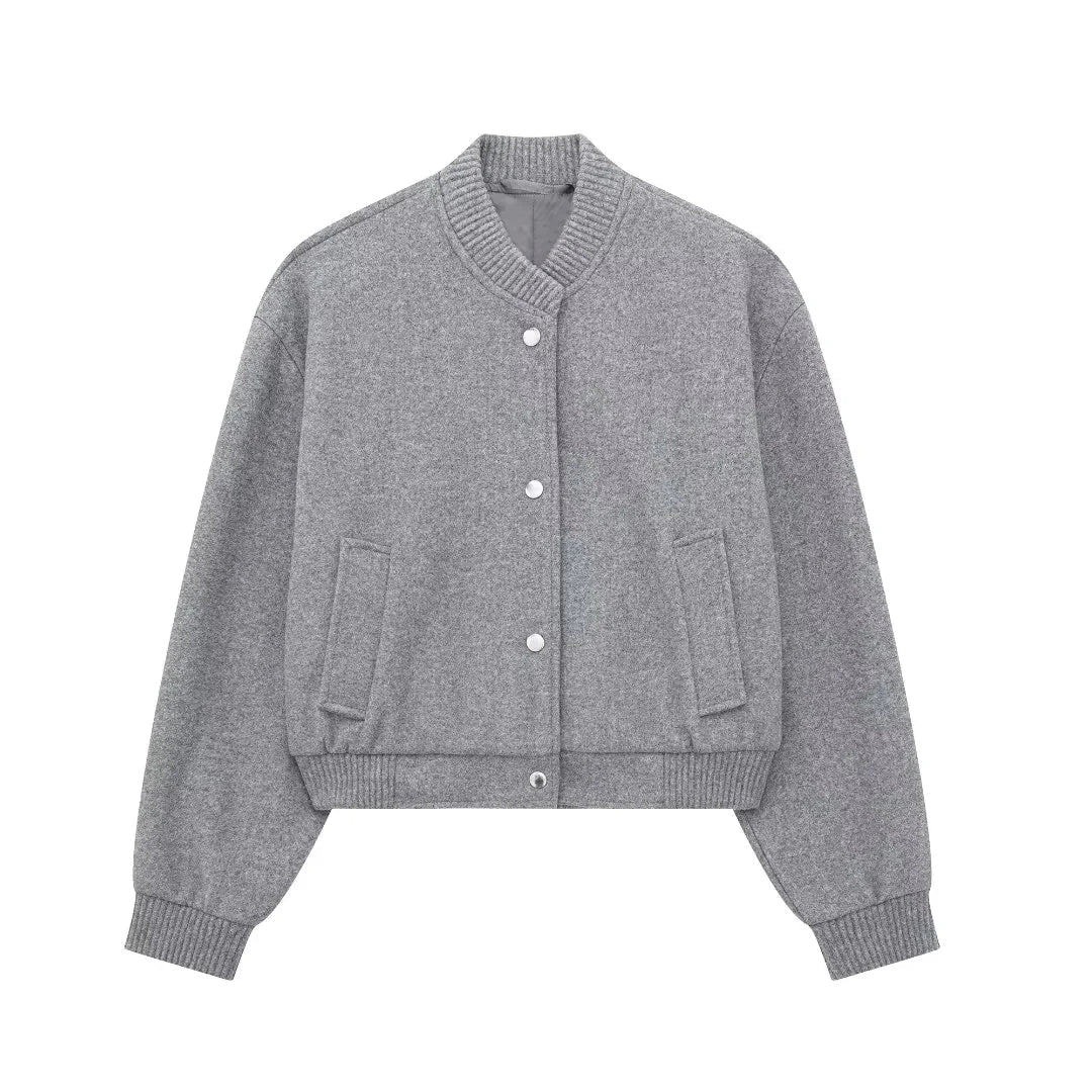 Women's Cropped Bomber Jacket in Grey