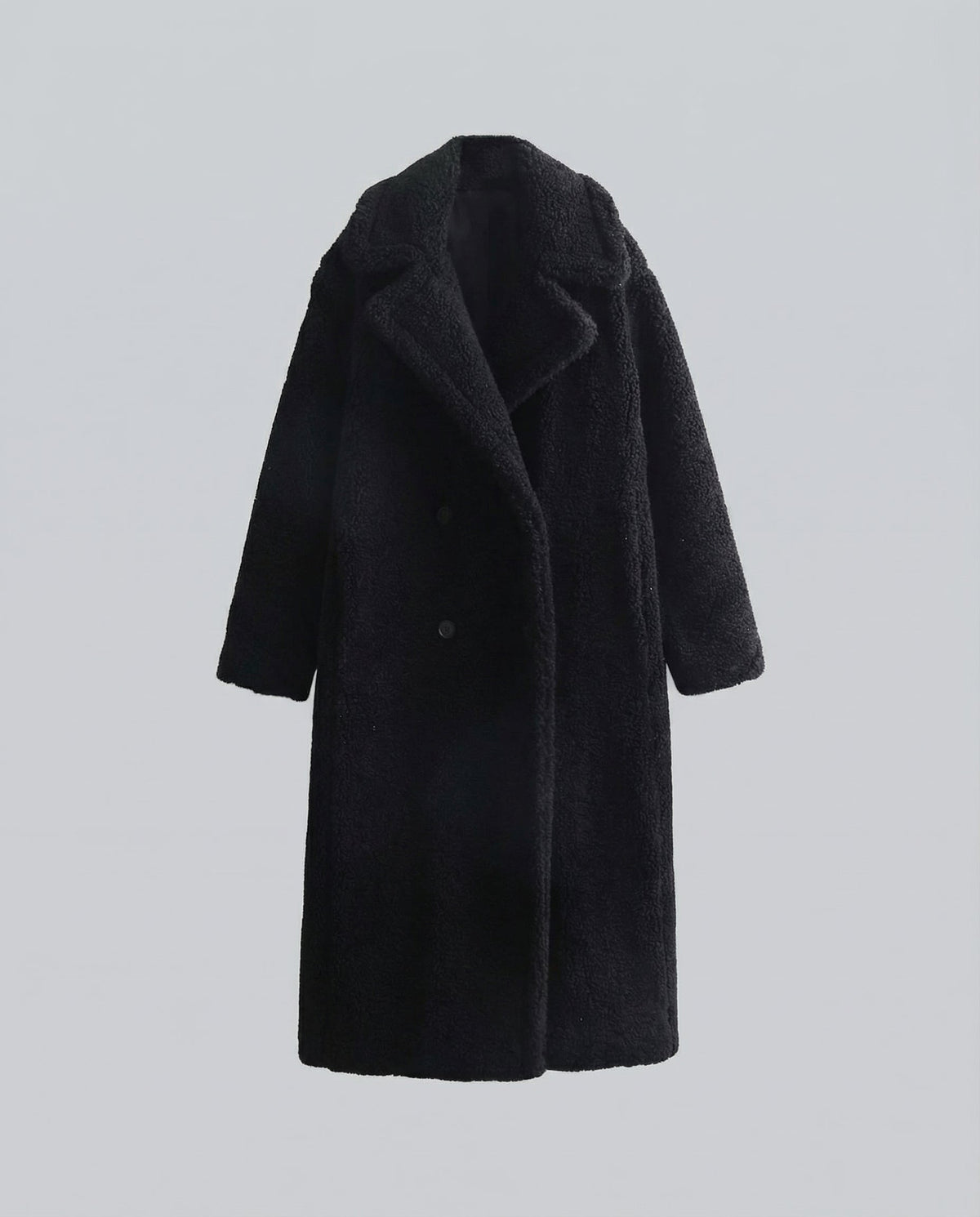Women's Double Breasted Teddy Coat in Black