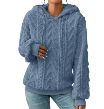 Women's Embossed Teddy Hoodie in Blue