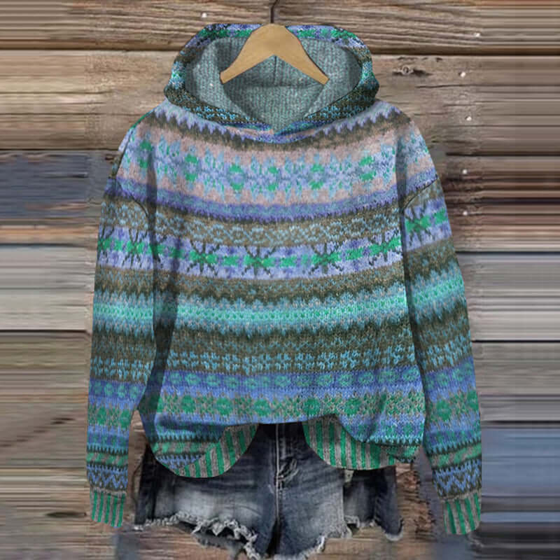 Women's Fair Isle Hooded Sweater in Blue