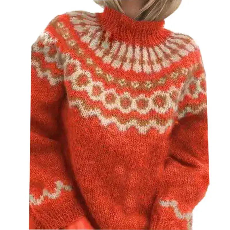 Women's Fair Isle Turtleneck Sweater in Red