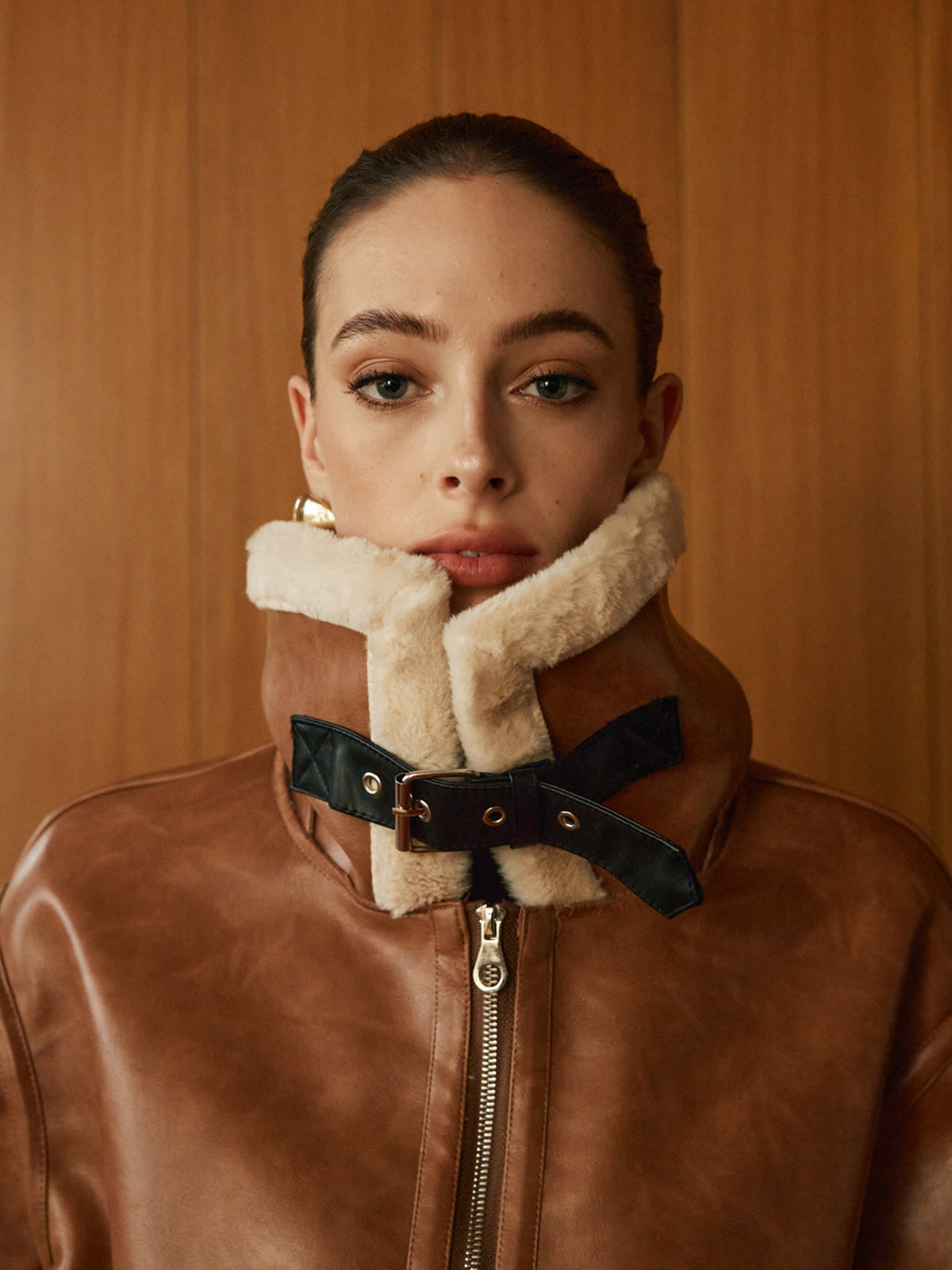 Women's Faux Leather Aviator Jacket