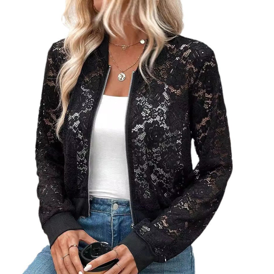 Women's Floral Lace Bomber Jacket
