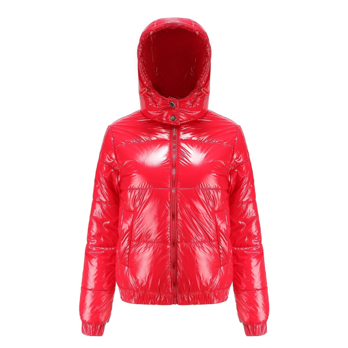 Women's Glossy Puffer Winter Jacket in Red