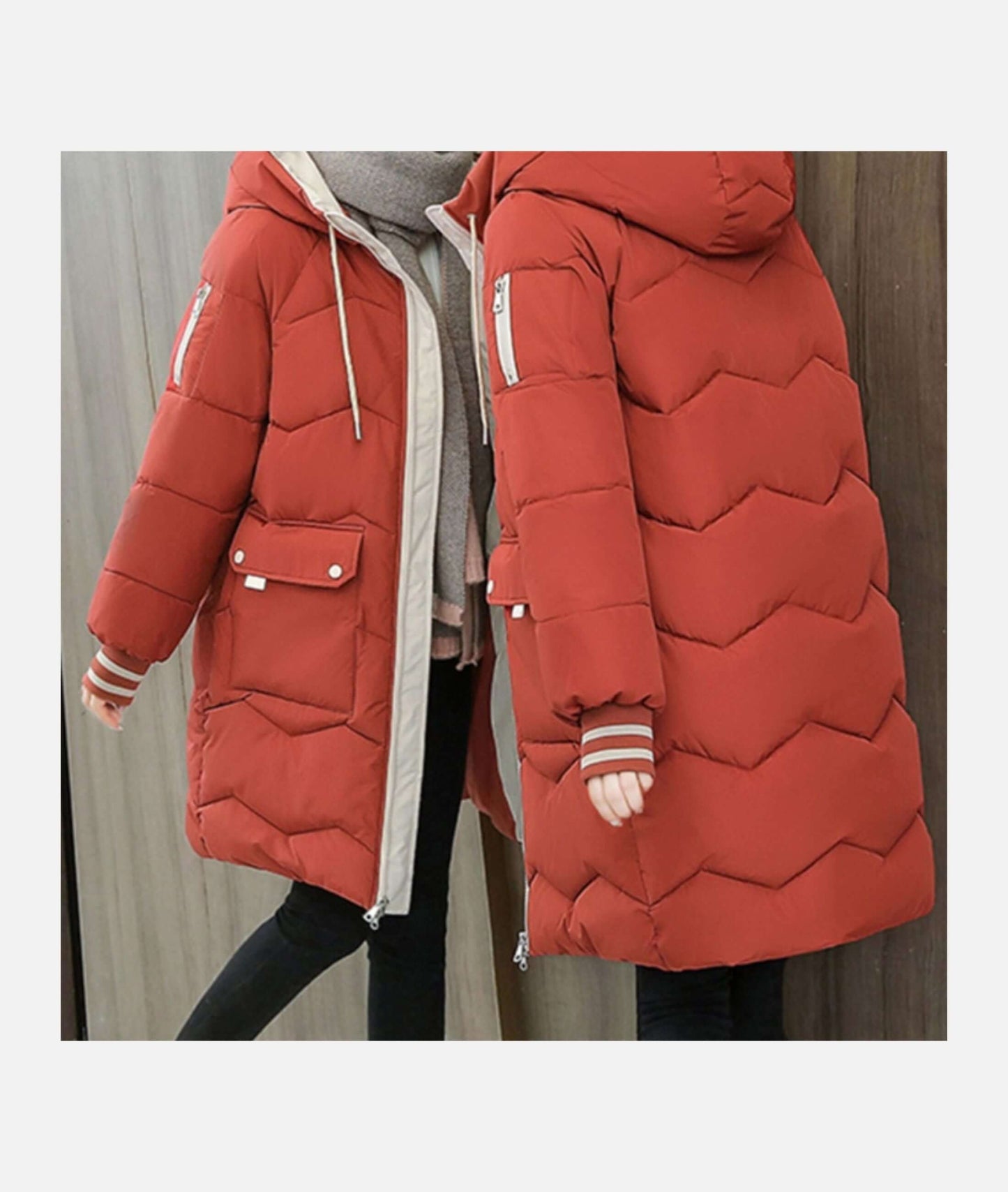 Women's Hooded Quilted Winter Coat in Coral