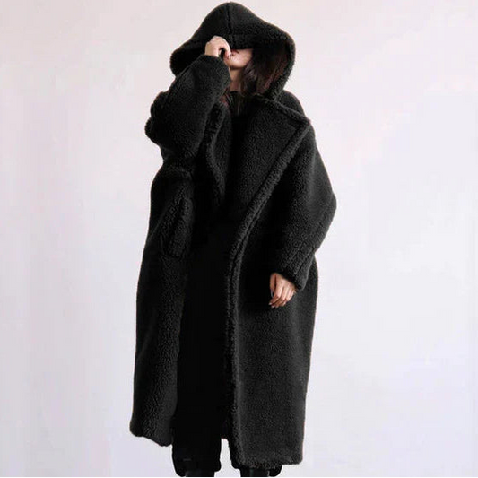 Women's Hooded Teddy Coat in Black