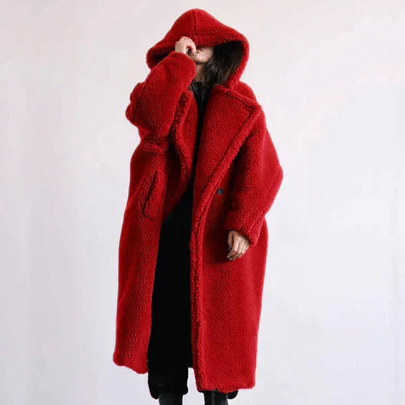 Women's Hooded Teddy Coat in Red