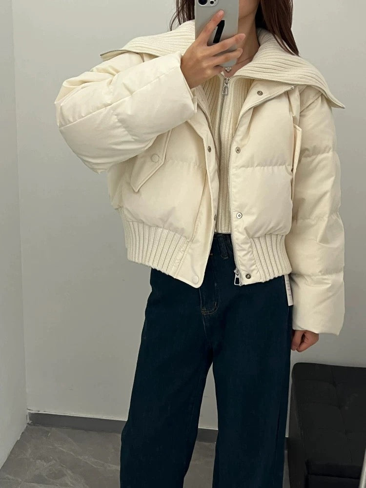 Women's Knit Collar Puffer Winter Jacket