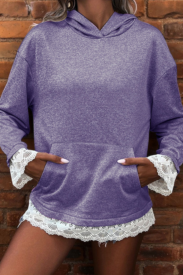 Women's Lace Trim Hoodie in Purple