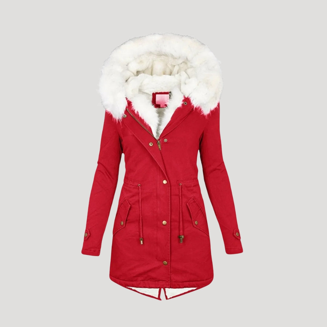 Women's Long Hooded Parka in Red