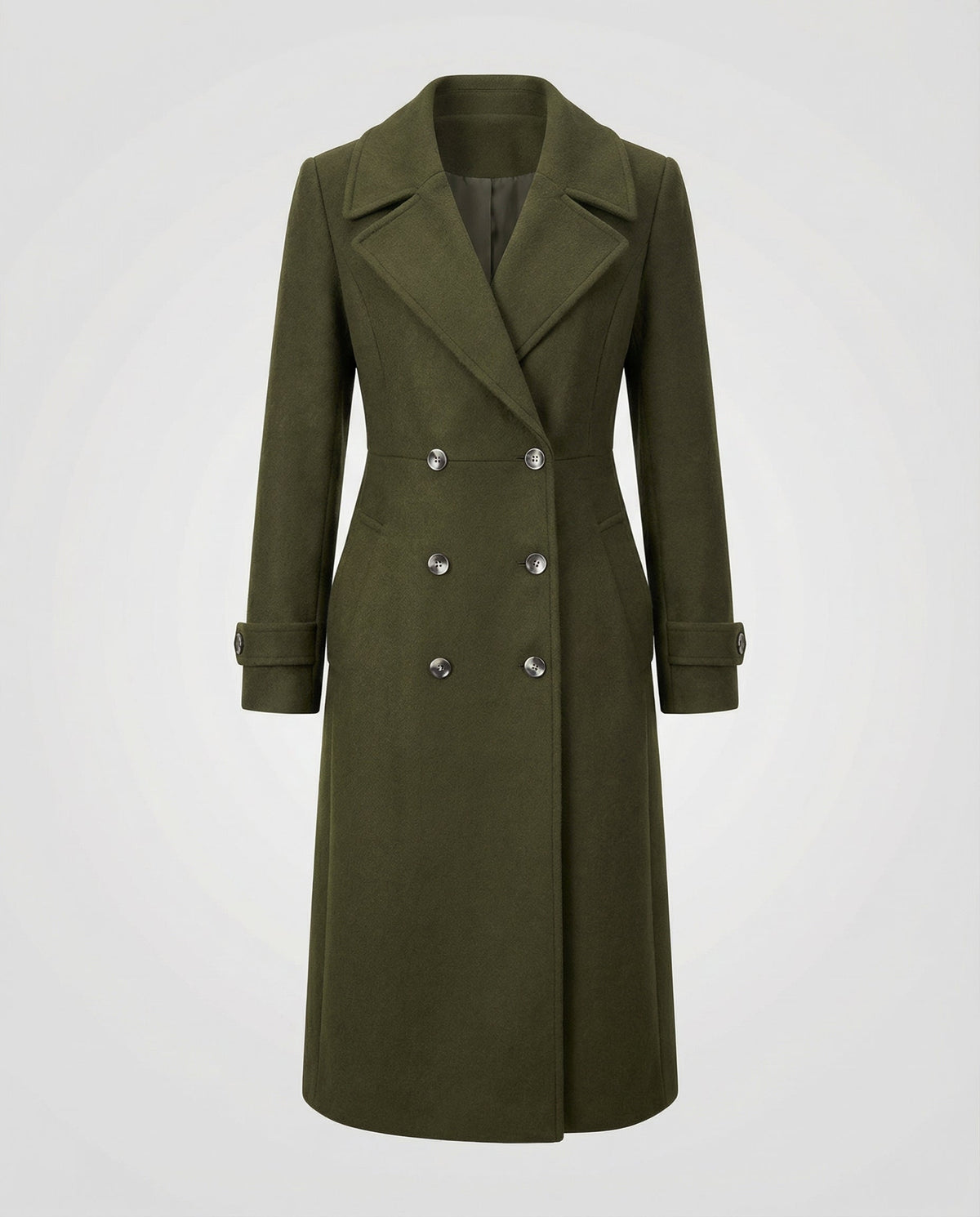 Women's Longline Double Breasted Coat in Khaki