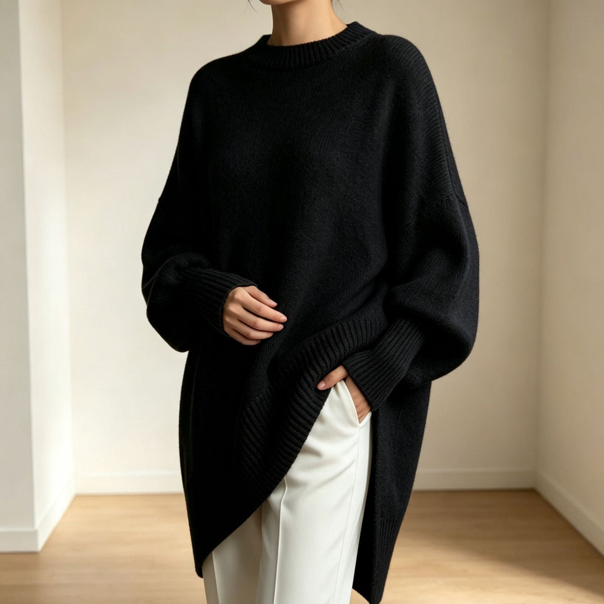 Women's Longline Oversized Sweater in Black