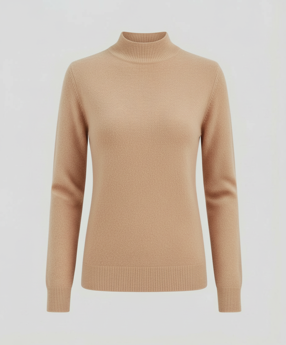 Women's Mock Neck Knit Sweater in Camel