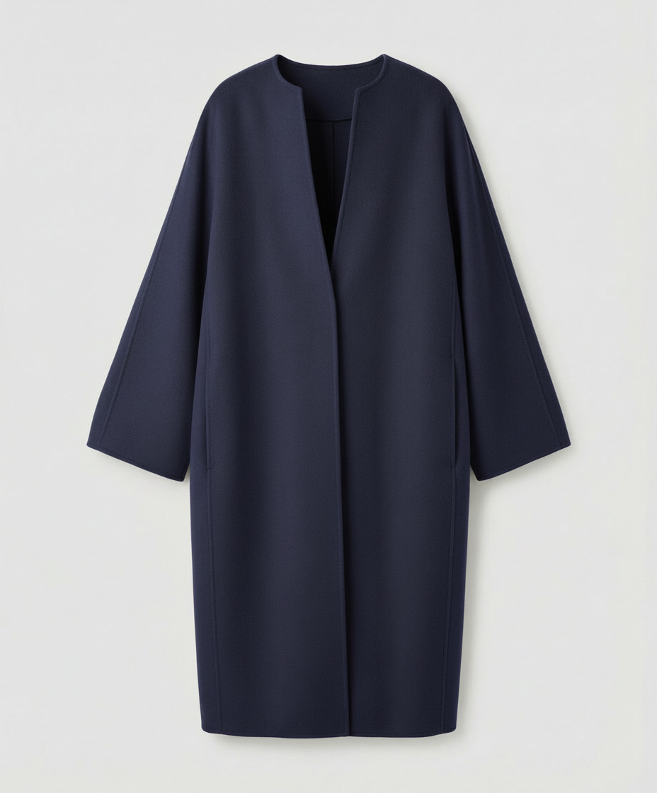 Women's Open Front Longline Coat in Navy