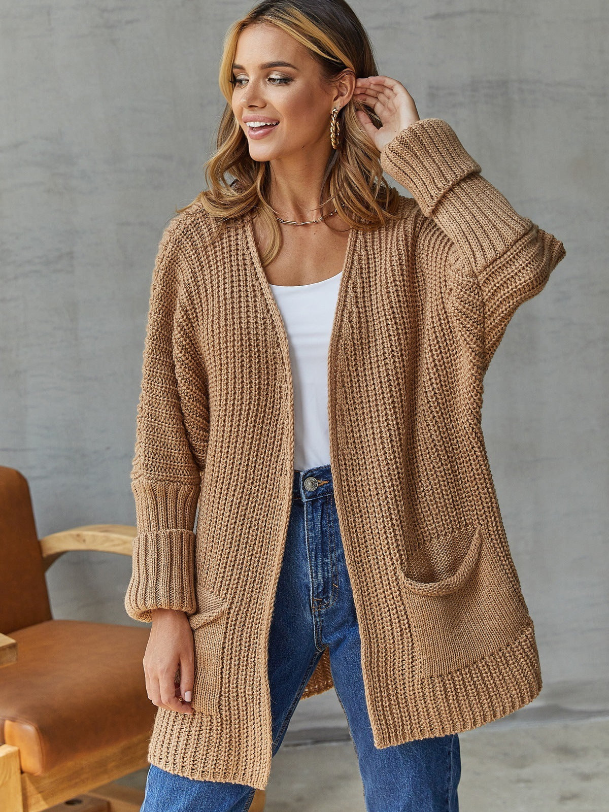 Women's Open Knit Cardigan in Brown