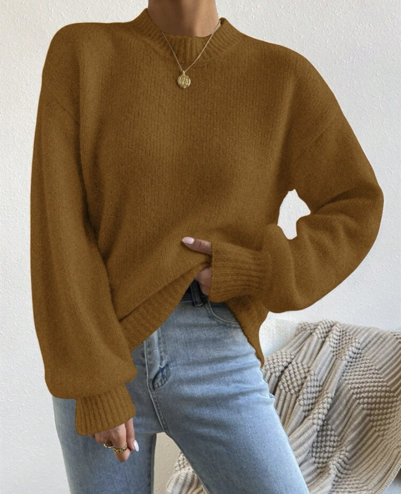 Women's Oversized Mock Neck Sweater in Caramel
