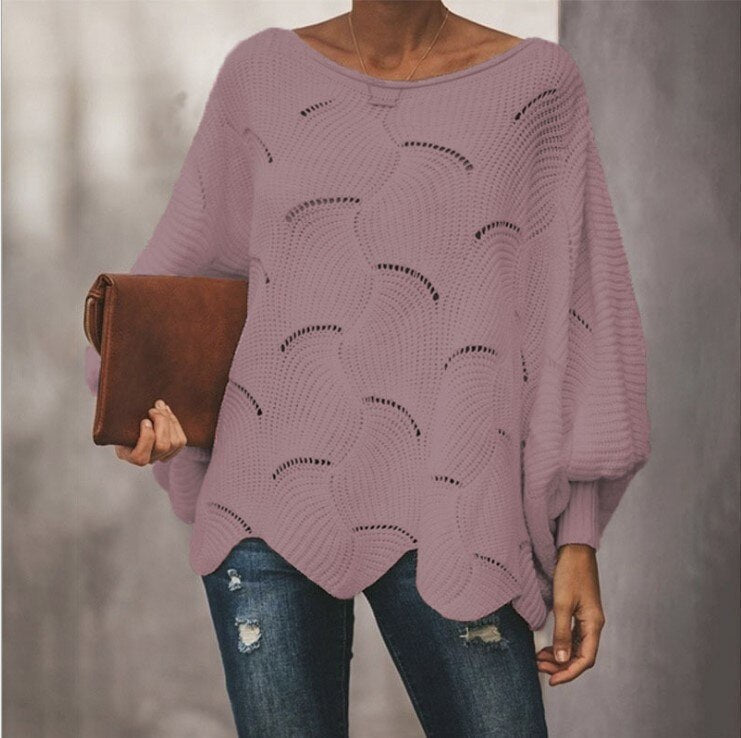 Women's Pointelle Knit Sweater in Mauve