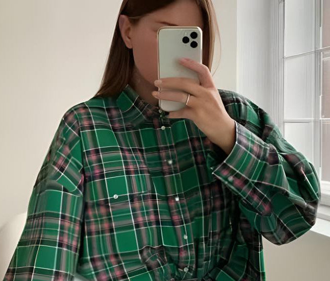 Women's Press Stud Check Flannel Shirt in Green Check